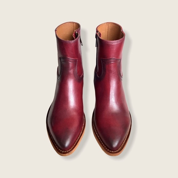 Frye Billy Burgundy Leather Zip Short Ankle Boots - Picture 8 of 16